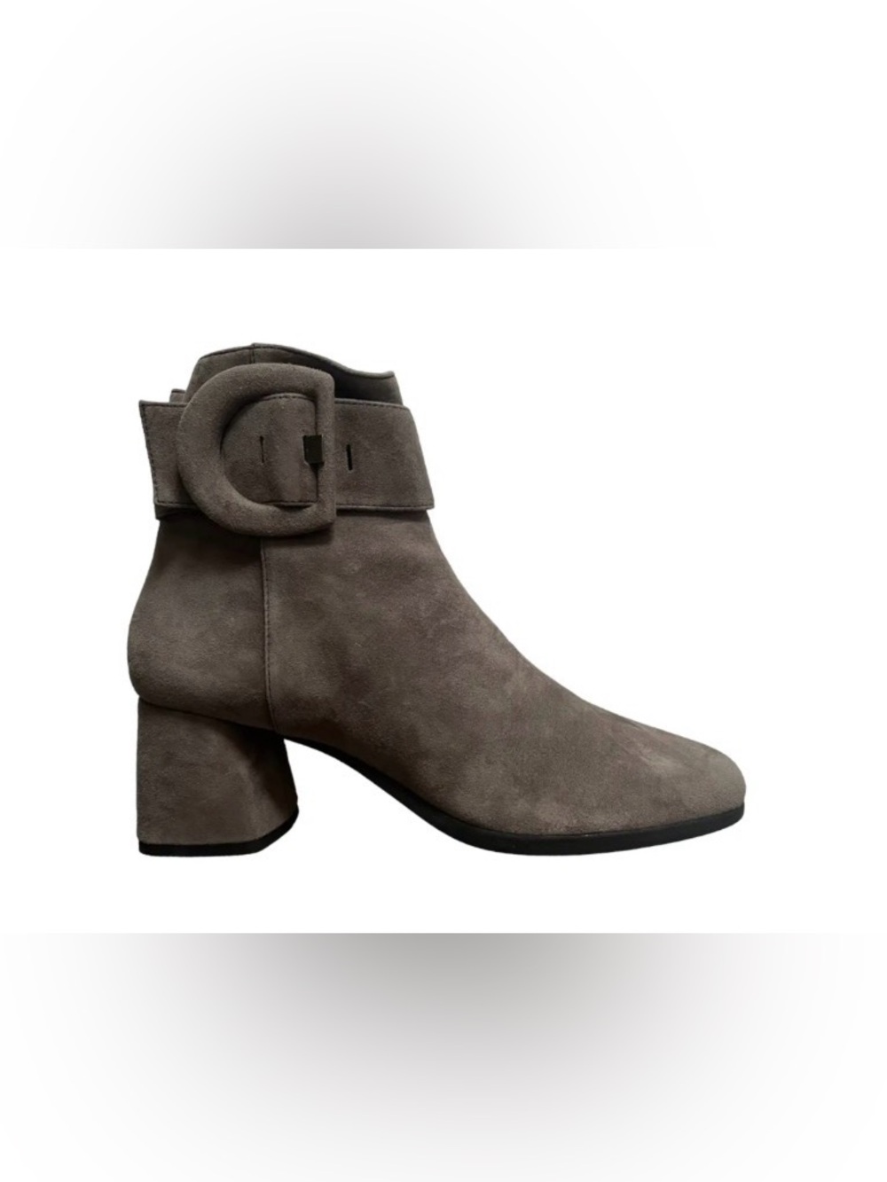 Geox Respira grey suede ankle boots with a prominent side buckle. Size 38/US 7.5